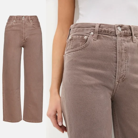 Agolde Ren Jeans Ceramic 27 Tan Brown Wide Leg High Rise Ankle Jean Copper Pants